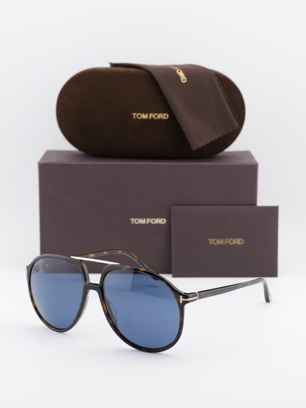 Tom Ford Archie FT1079 52V Aviator Sunglasses - Dark Havana/Blue